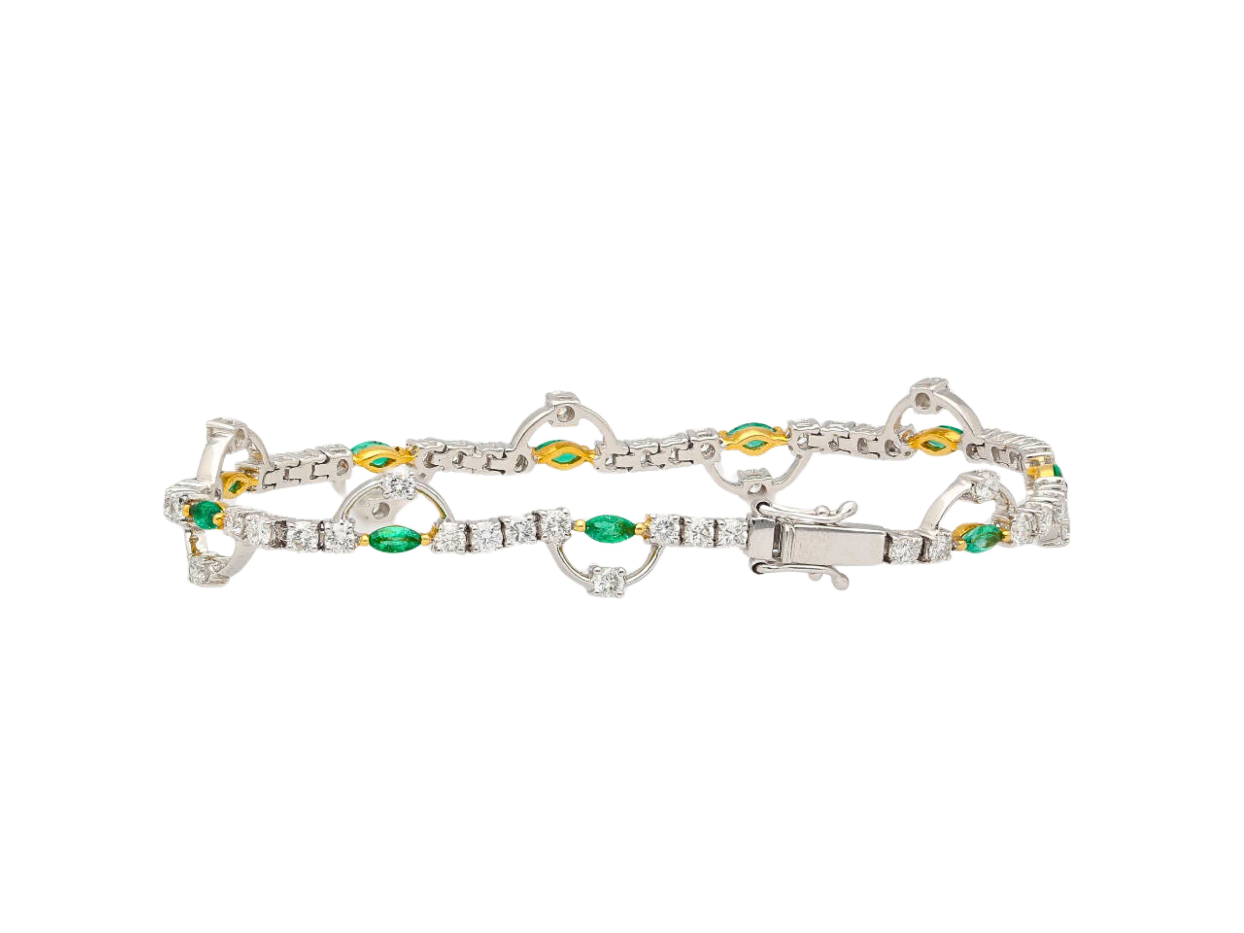 Natural 0.72 Carat Emerald & 2.08 Carat Diamond Charm Bracelet in 18K Gold-ASSAY