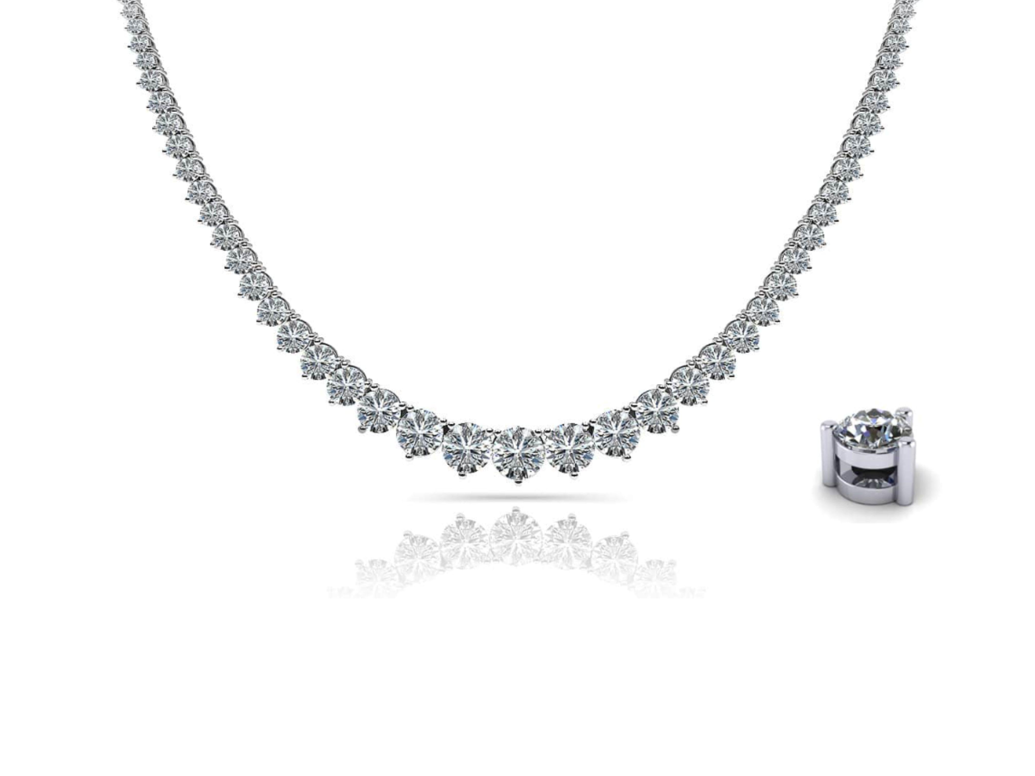 Natural 15.50 CTTW Graduated Diamond Riviera Necklace in Platinum 900