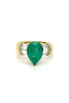 Natural 3.22 Carat Pear Cut Colombian Emerald With Baguette Diamond Side Stone Ring-Rings-ASSAY