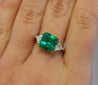 Natural 3.76 Carat Colombian Emerald and Trillion Cut Diamond 3-Stone Ring in 18K Gold-Rings-ASSAY