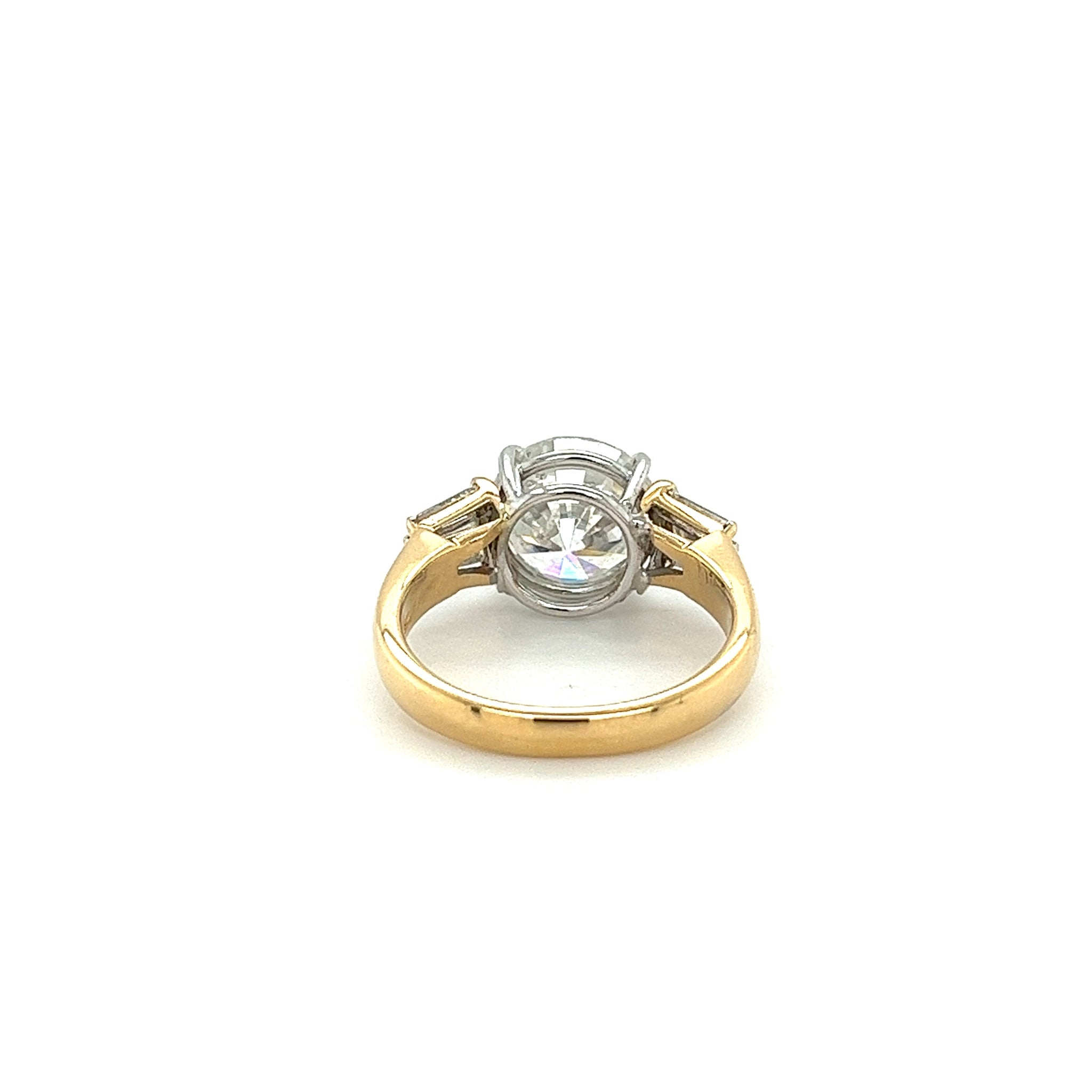 Natural 4.21 Carat Round Diamond Engagement Ring With Baguette Diamonds in Two Tone 18k Gold-Engagement Ring-ASSAY