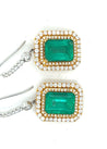 Natural Colombian 7.36 CTTW Emerald & Diamond Halo Dangle Drop 18K Gold Earrings