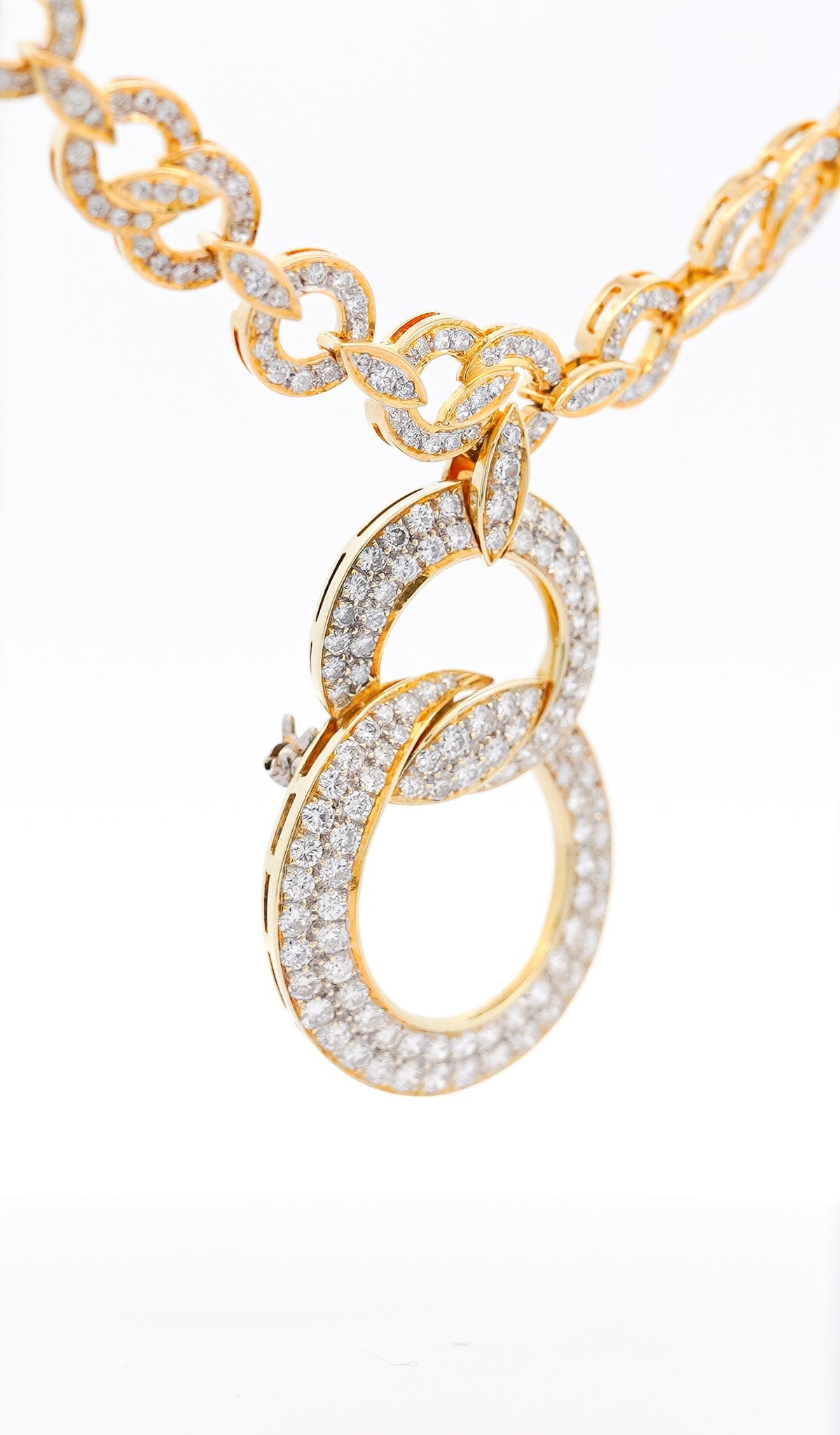 Natural Diamond 16 Carat Round-Brilliant Cut Interlocking Circle Pendant Necklace in 18K Yellow Gold