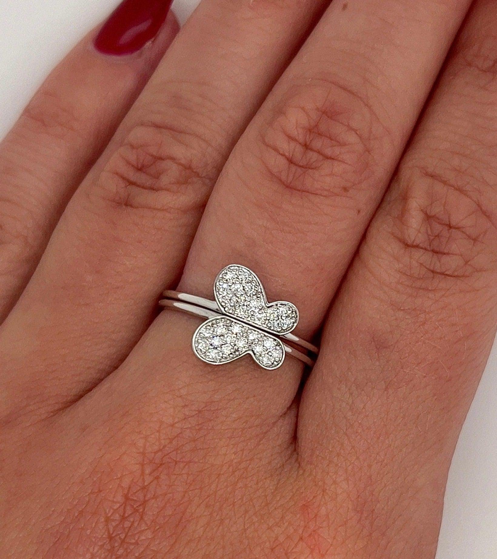 14K Solid Gold 2 Piece Detachable Butterfly Diamond Ring-Diamond Ring-ASSAY