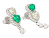 Natural Diamond and Emerald Heart Cut Mirrored Drop Earrings in 18k White Gold-Earrings-ASSAY