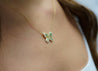 Natural Diamond and Green Tsavorite Butterfly 14K Yellow Gold Necklace-Necklace-ASSAY