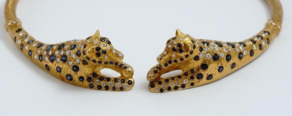 Natural Diamond and Sapphire 18K gold leopard choker Necklace - ASSAY