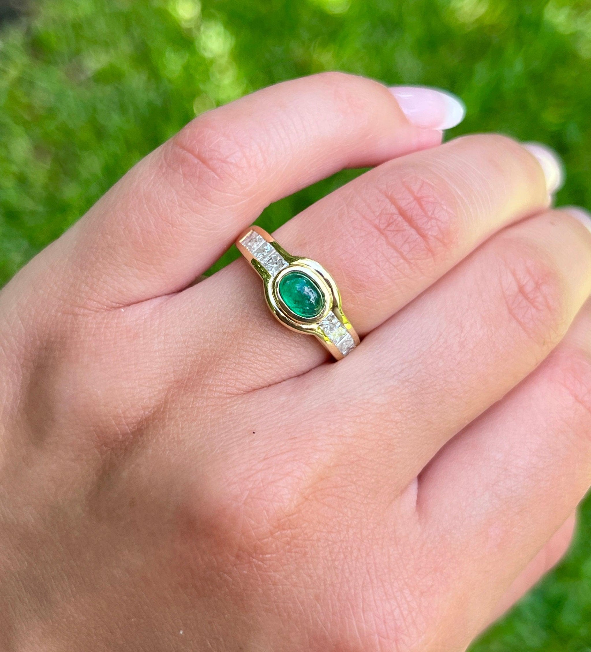 Green Emerald Simulant Diamond Halo Engagement Ring - Abhika Jewels