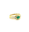 Natural Emerald Bezel Set Cabochon Cut Ring With Princess Cut Diamonds in 18K Yellow Gold-Rings-ASSAY