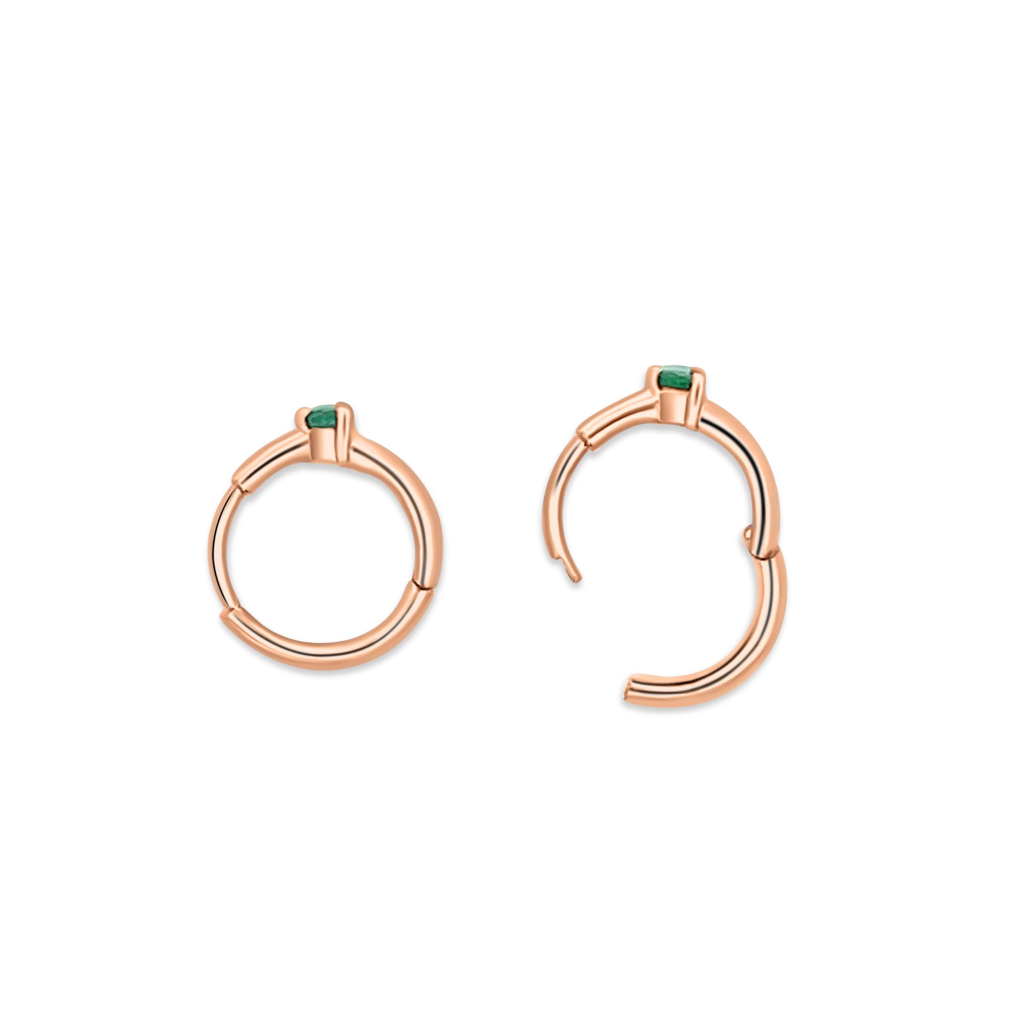 Natural Emerald Multi Placement Huggie Earrings In 14K Rose Gold