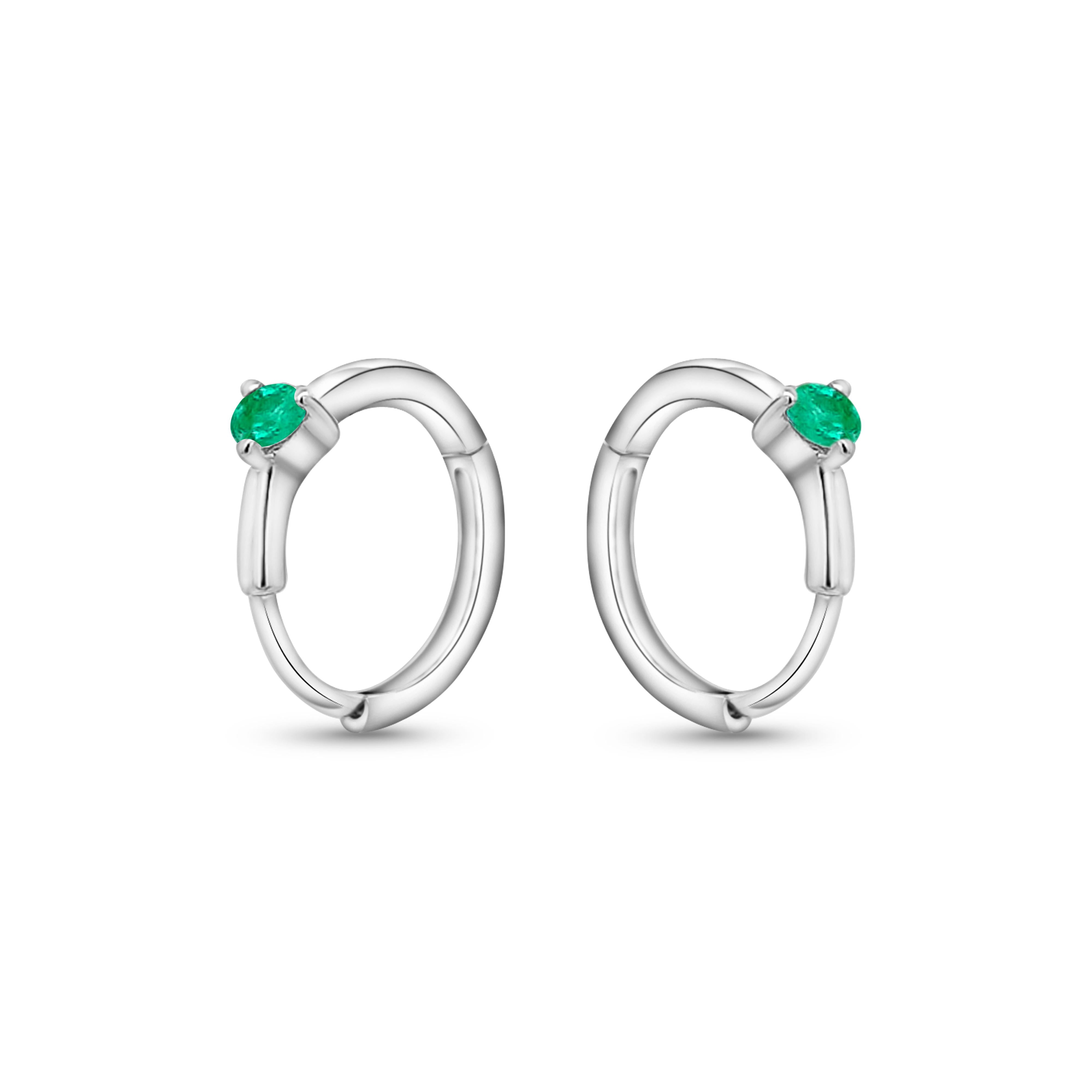 Natural Emerald Multi Placement Huggie Earrings In 14K White Gold