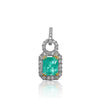 Natural Emerald Pendant and Diamond Halo in 18k Solid White Gold - ASSAY