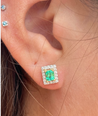 Natural Emerald Stud Earrings with diamond halo in 18k Solid Gold-Earrings-ASSAY