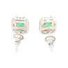 Natural Emerald and Diamond Halo Stud Earrings in 18K White Gold-Earrings-ASSAY