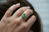 Natural Emerald and Diamond Ribbed Thin Stacking Ring in 18K White Gold-Rings-ASSAY