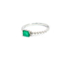 Natural Emerald and Diamond Ribbed Thin Stacking Ring in 18K White Gold-Rings-ASSAY