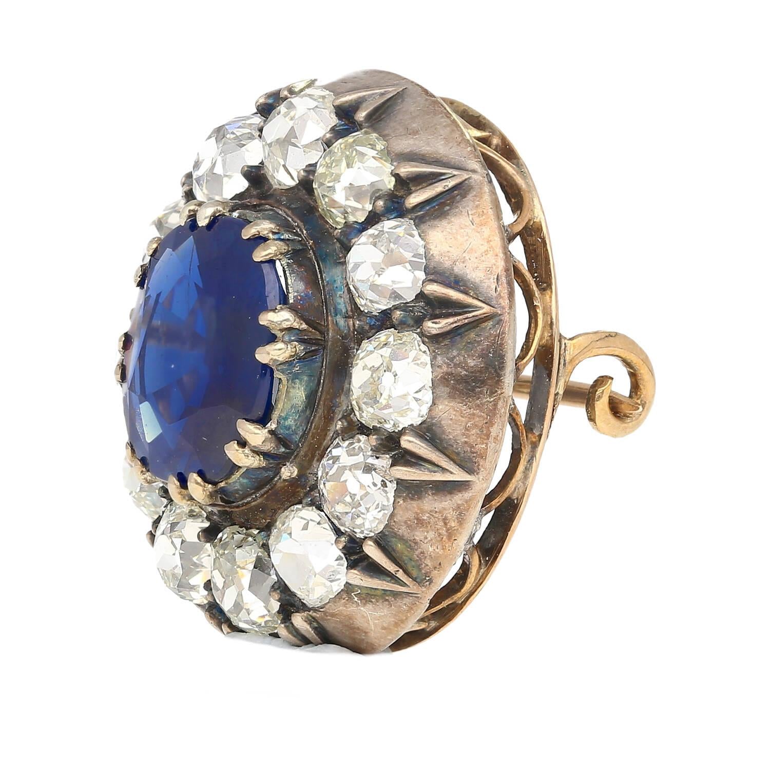 Natural No Heat 3.82 Carat Sapphire Brooch & Sapphire Stones in Silver & 9K Gold