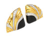 Natural Onyx & Diamond Earrings in Textured Ribbed 18K Yellow Gold and Platinum
