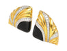 Natural Onyx & Diamond Earrings in Textured Ribbed 18K Yellow Gold and Platinum
