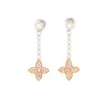 Natural Pink & White Diamond Floral Drop Earrings in 18k White and Rose Gold