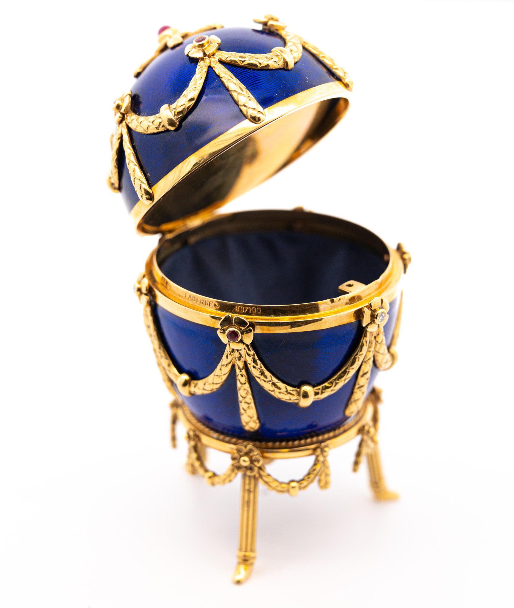 Original Fabergé Egg Victor Mayer 80/100 Blue Enamel with Original Box & Certificate