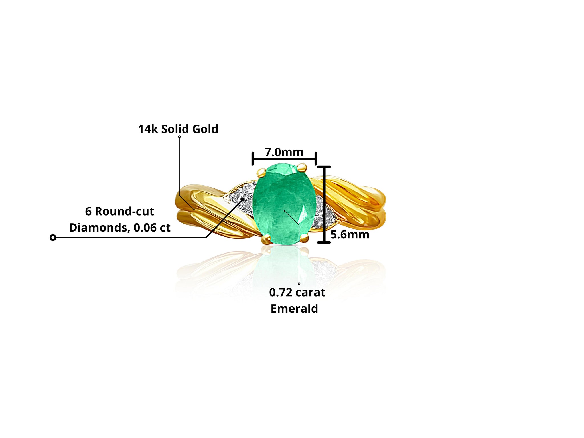 Oval Cut 0.72ct Natural Emerald in 14k solid Gold Ring - ASSAY