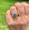 Oval Cut Blue Sapphire Regal Band Ring in 18k | Half Bezel Set-Rings-ASSAY