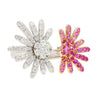 Pink Sapphire and Diamond Flower Motif Open Toi Et Moi Ring in 18K White Gold-Rings-ASSAY