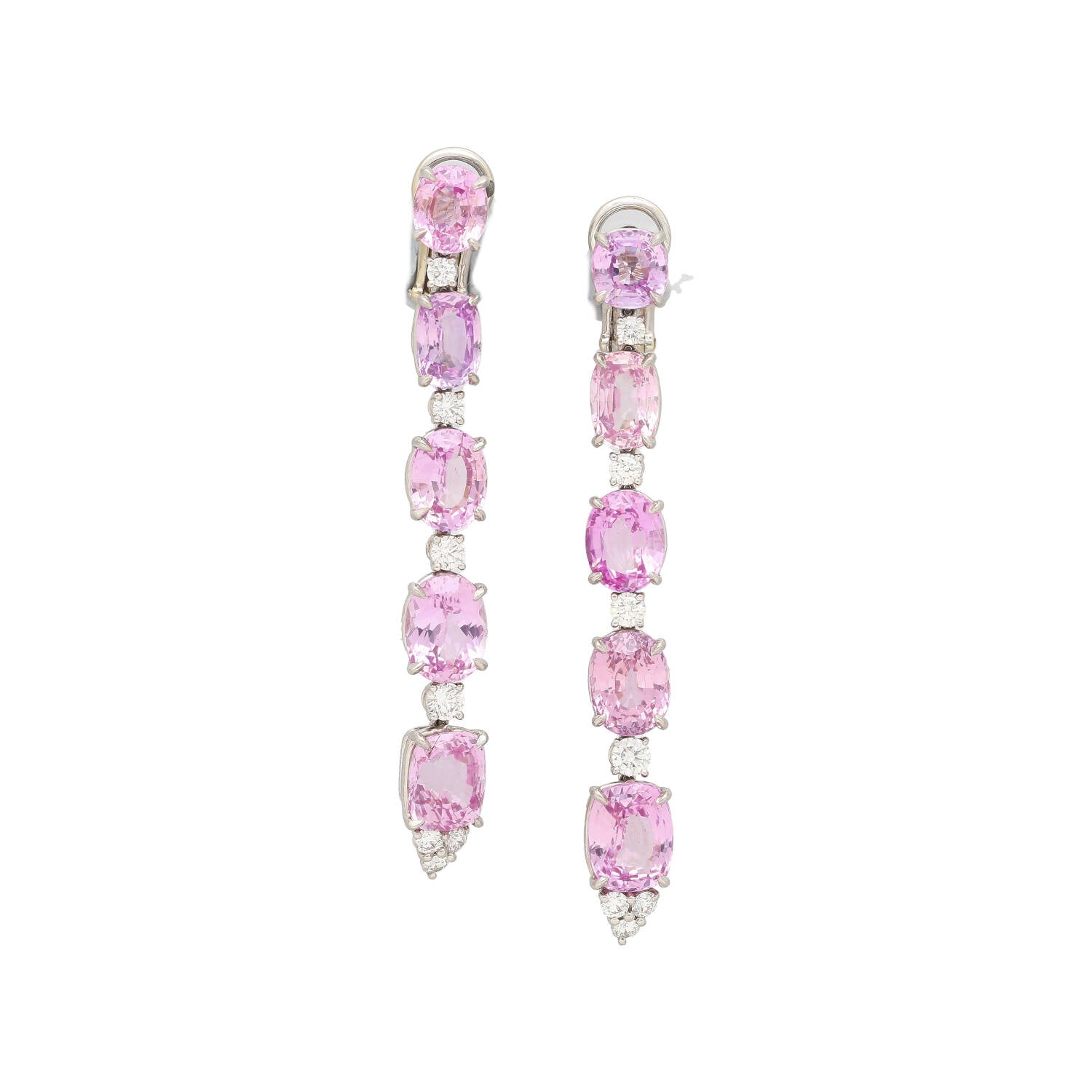 Valente Jet Pink Sapphire Rose Quartz Flower Dangle Earrings