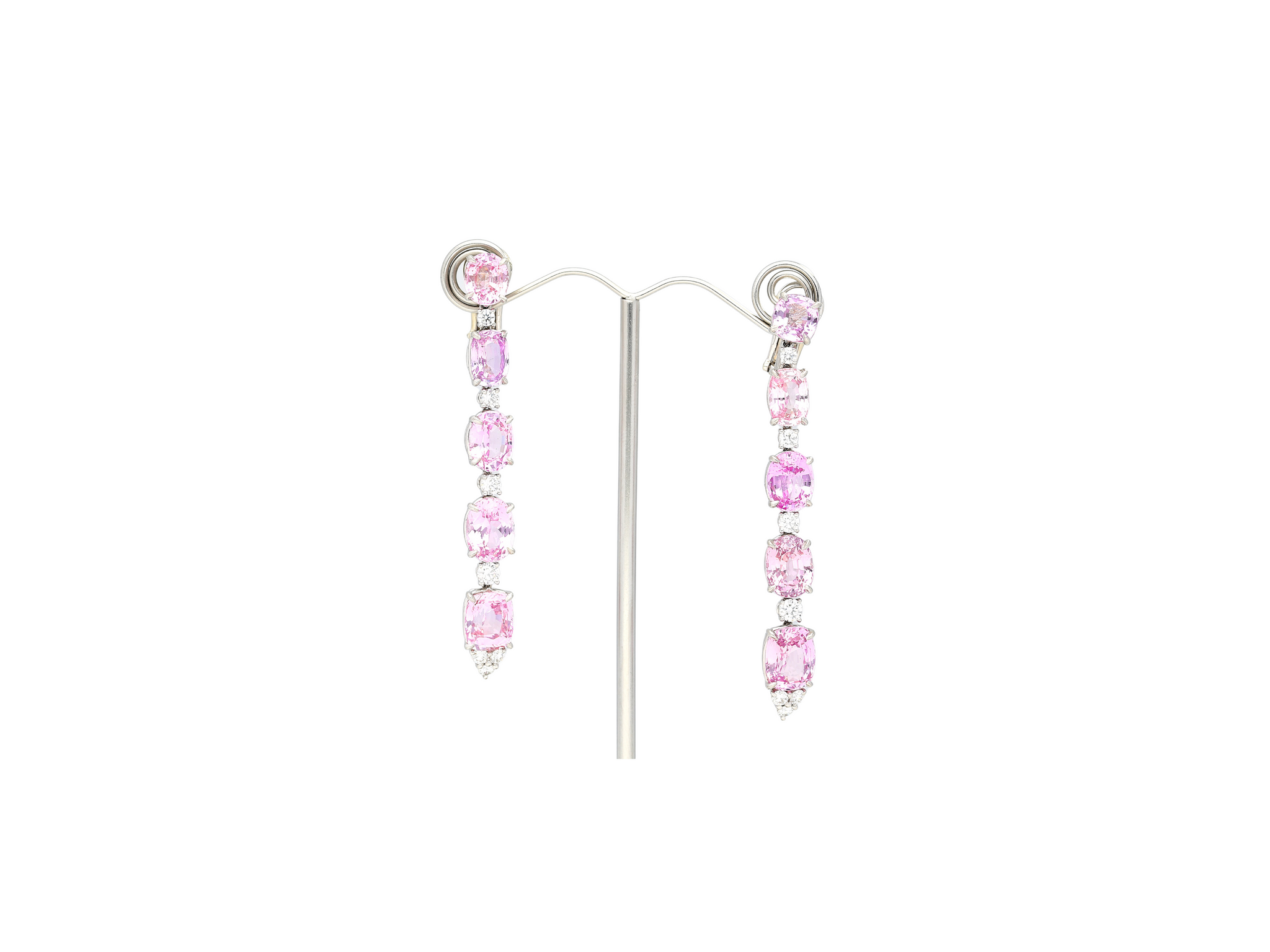 Platinum Set Color Changing Natural Pink Padparadscha Sapphire Dangle Earrings