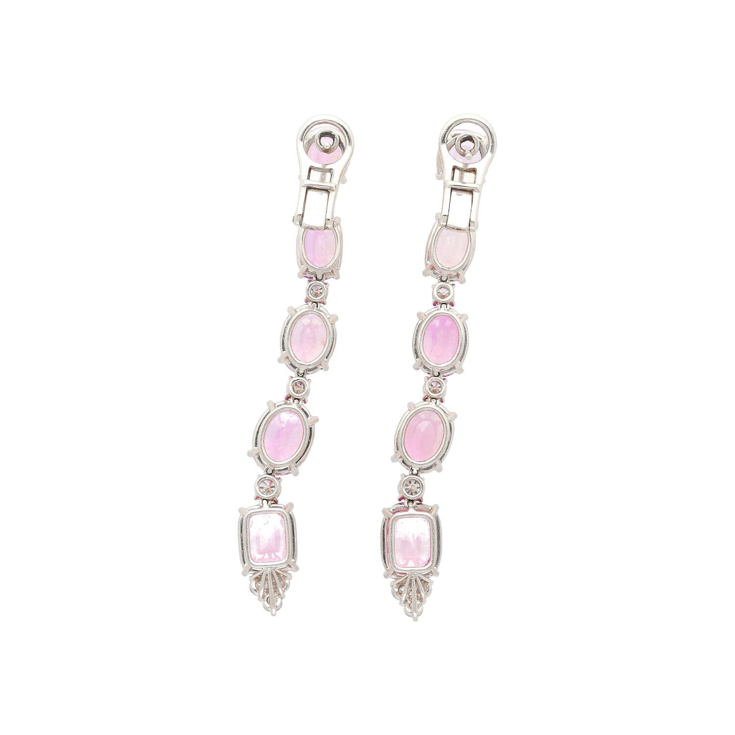 Platinum Set Color Changing Natural Pink Padparadscha Sapphire Dangle Earrings