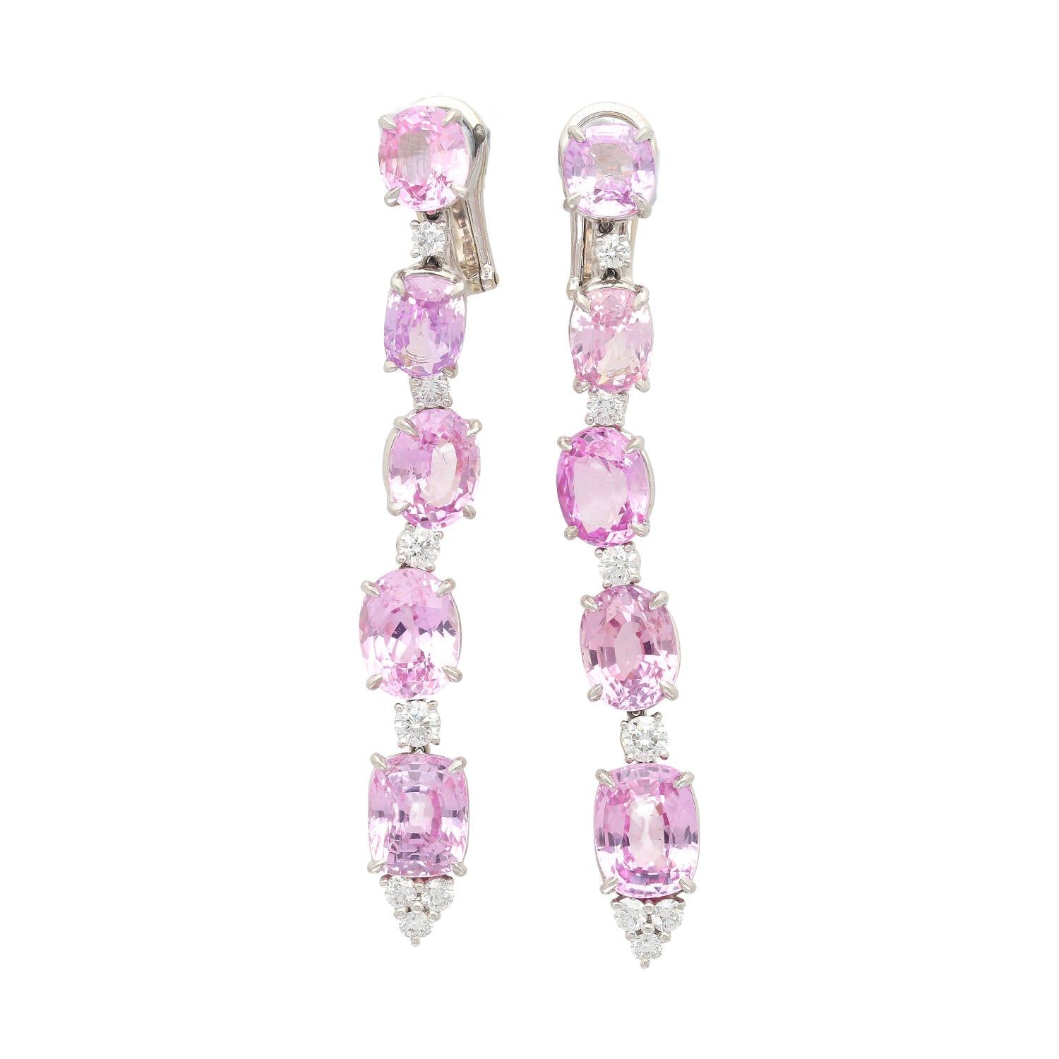 Platinum Set Color Changing Natural Pink Padparadscha Sapphire Dangle Earrings-Rings-ASSAY