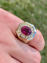 Rubellite Tourmaline Mens Gypsy Style Ring in 14k gold - ASSAY