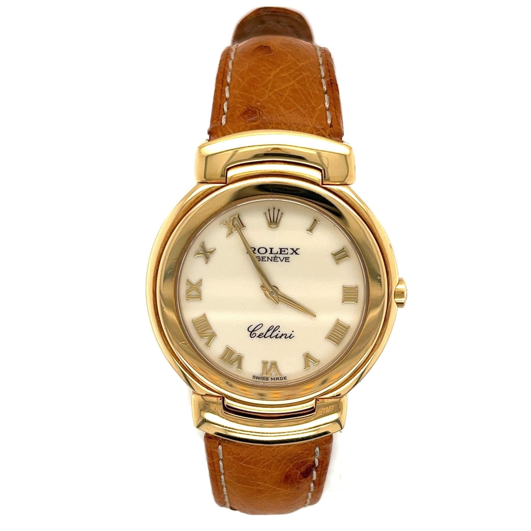 Rolex Cellini 6622 Watch 18K Gold 33mm | Brown Leather Strap – ASSAY