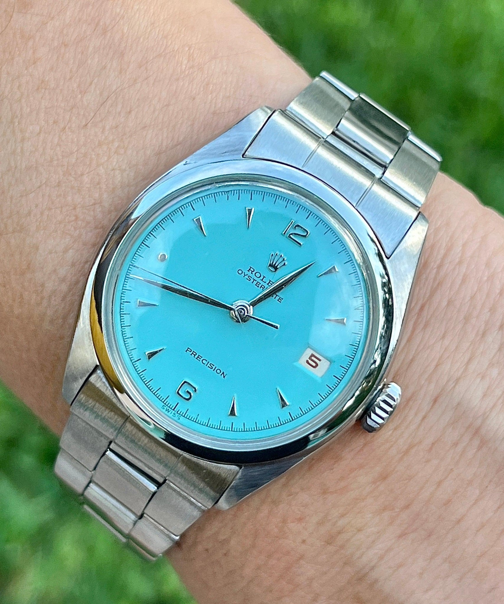 Rolex Tiffany Blue Oyster Perpetual Date Precision 36mm Vintage 1963 Watch In Stainless Steel With Oyster Bracelet-Watch-ASSAY