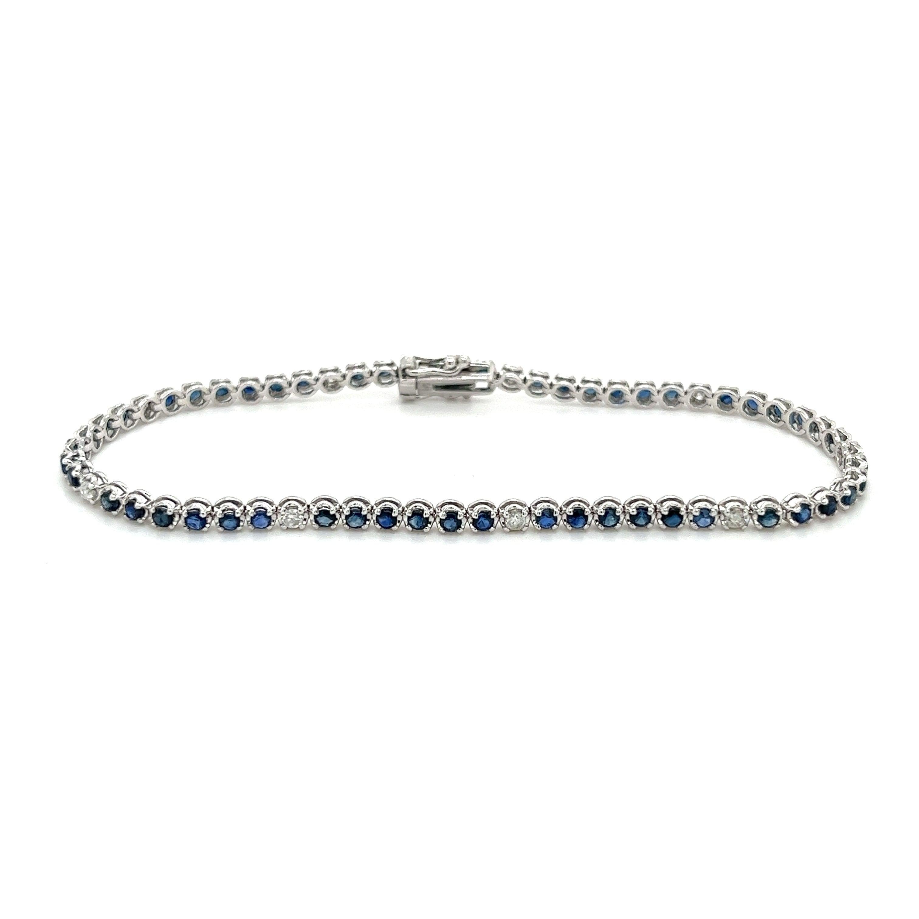 Blue Sapphire & Diamond Tennis Bracelet in 14K White Gold-Bracelet-ASSAY