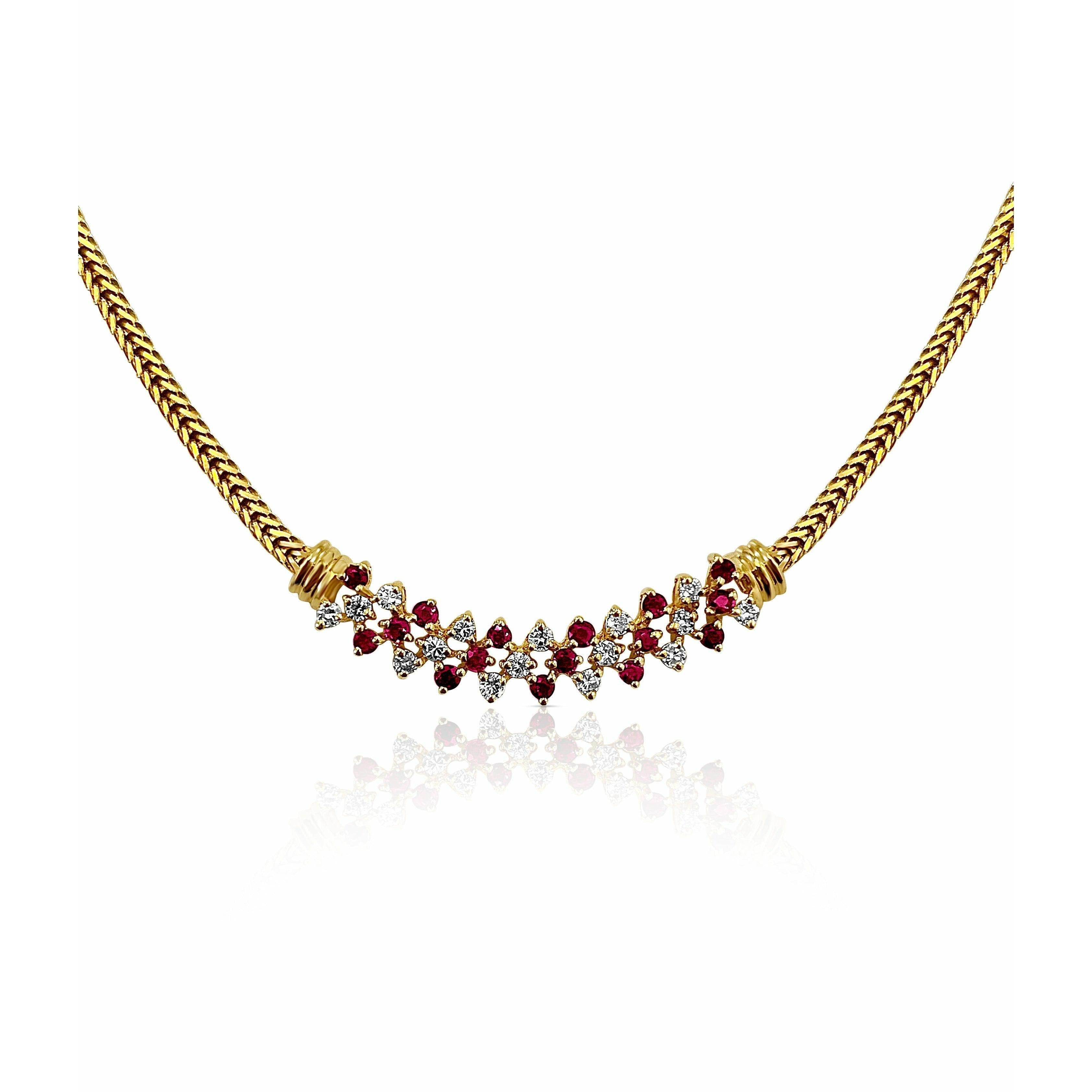 Ruby and Diamond Integral 14k Gold Cluster Necklace - ASSAY
