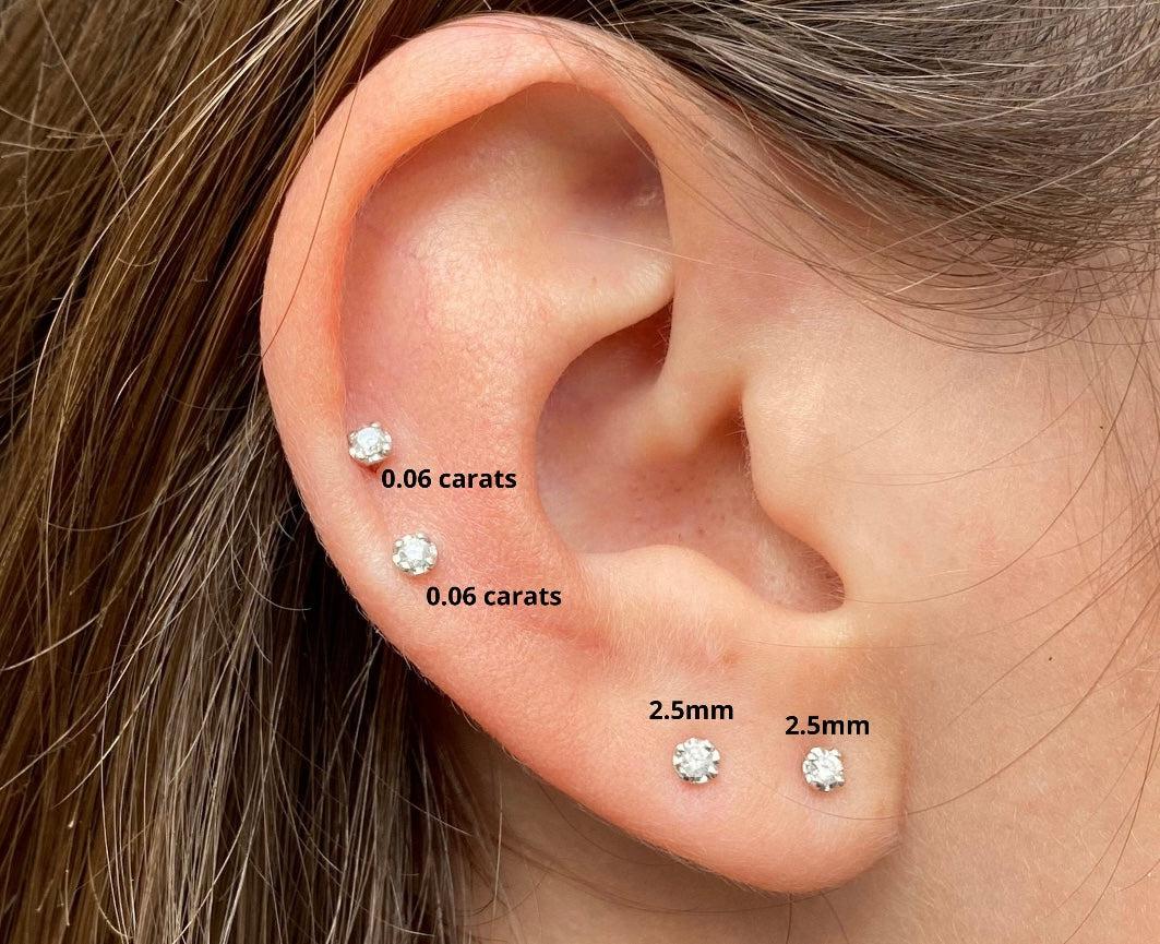 2.5mm Tiny Natural Diamond Stud Earrings in 925 Sterling Silver-Earrings-ASSAY