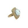 Sky Blue Topaz and Diamond Ring in 14K Gold Curved Filigree Wide Frame-Rings-ASSAY