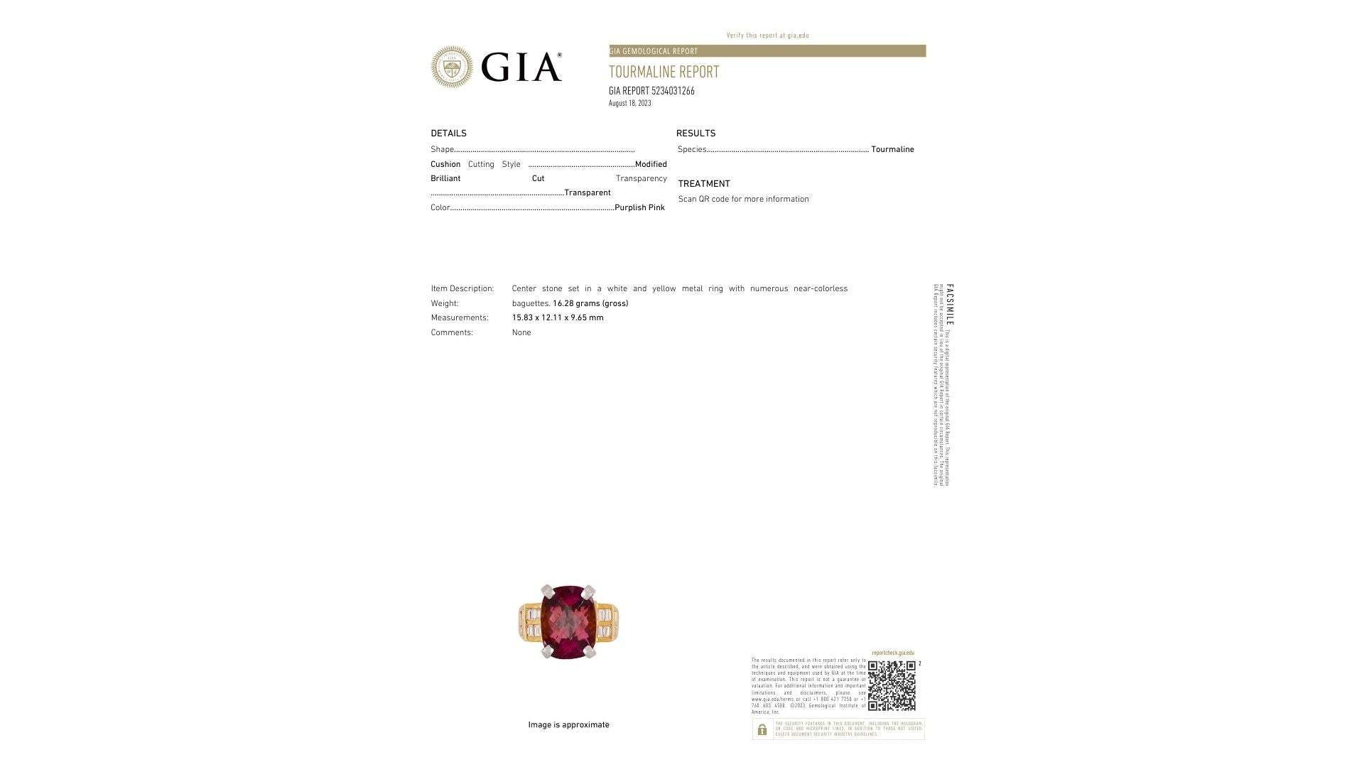 Vintage 13.50 Carat GIA Certified Purplish-Pink Tourmaline and Diamond 18K and Platinum Ring