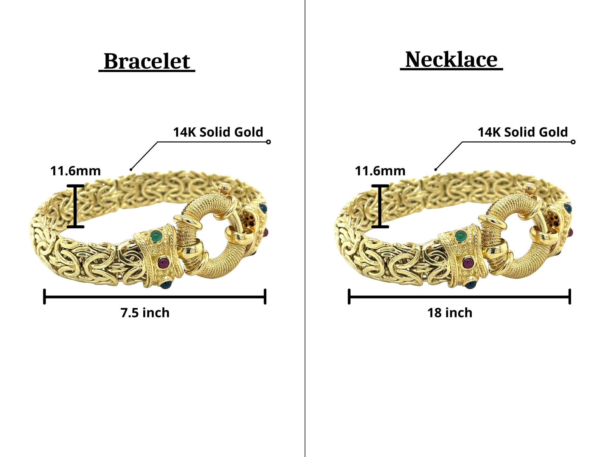 Vintage 14K Yellow Gold Byzantine Gold Chain Bracelet and Necklace Set-Jewelery Sets-ASSAY