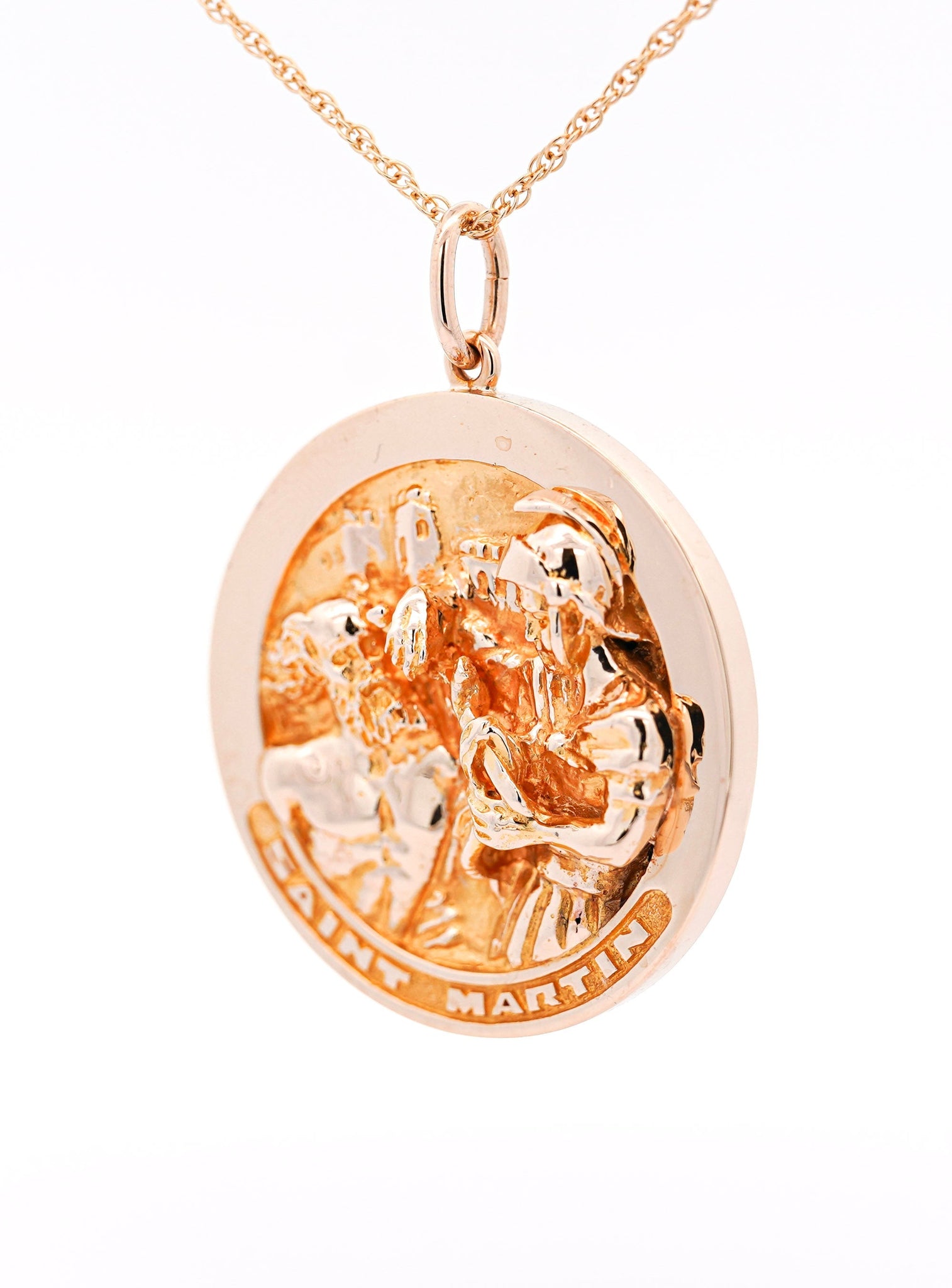 Vintage 14k Solid Gold Carved Medallion Pendant (Set of 3) by William Ruser - Our Lady of Fatima, Saint Martin, Saint George