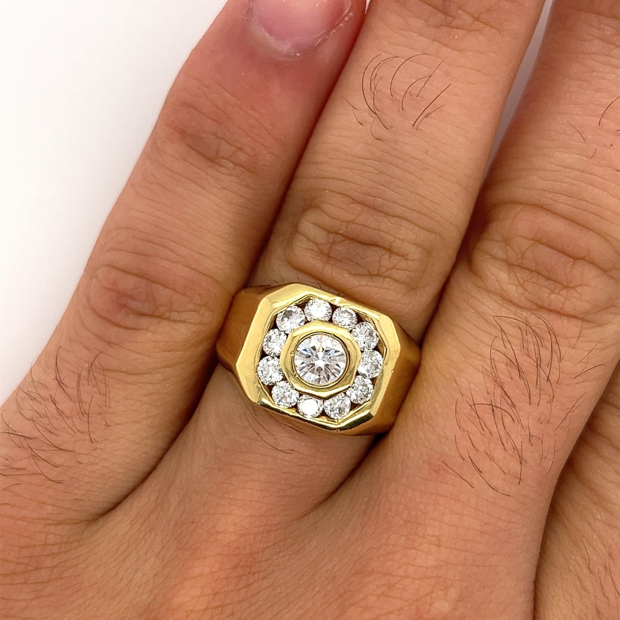 Vintage 1.5 Carat TW Bezel and Channel Set Natural Diamond Mens Ring in 18K Gold