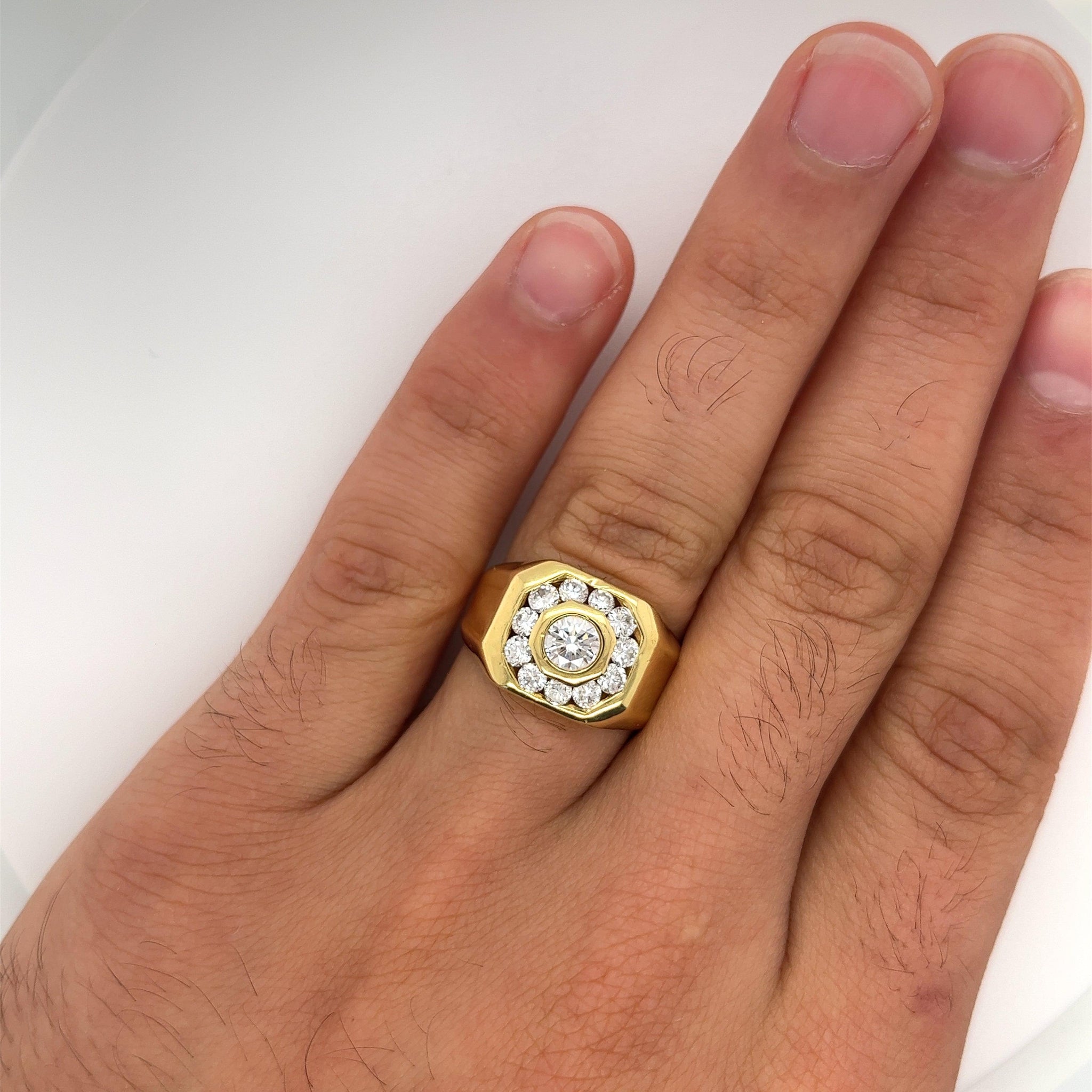 Vintage 1.5 Carat TW Bezel and Channel Set Natural Diamond Mens Ring in 18K Gold-Rings-ASSAY