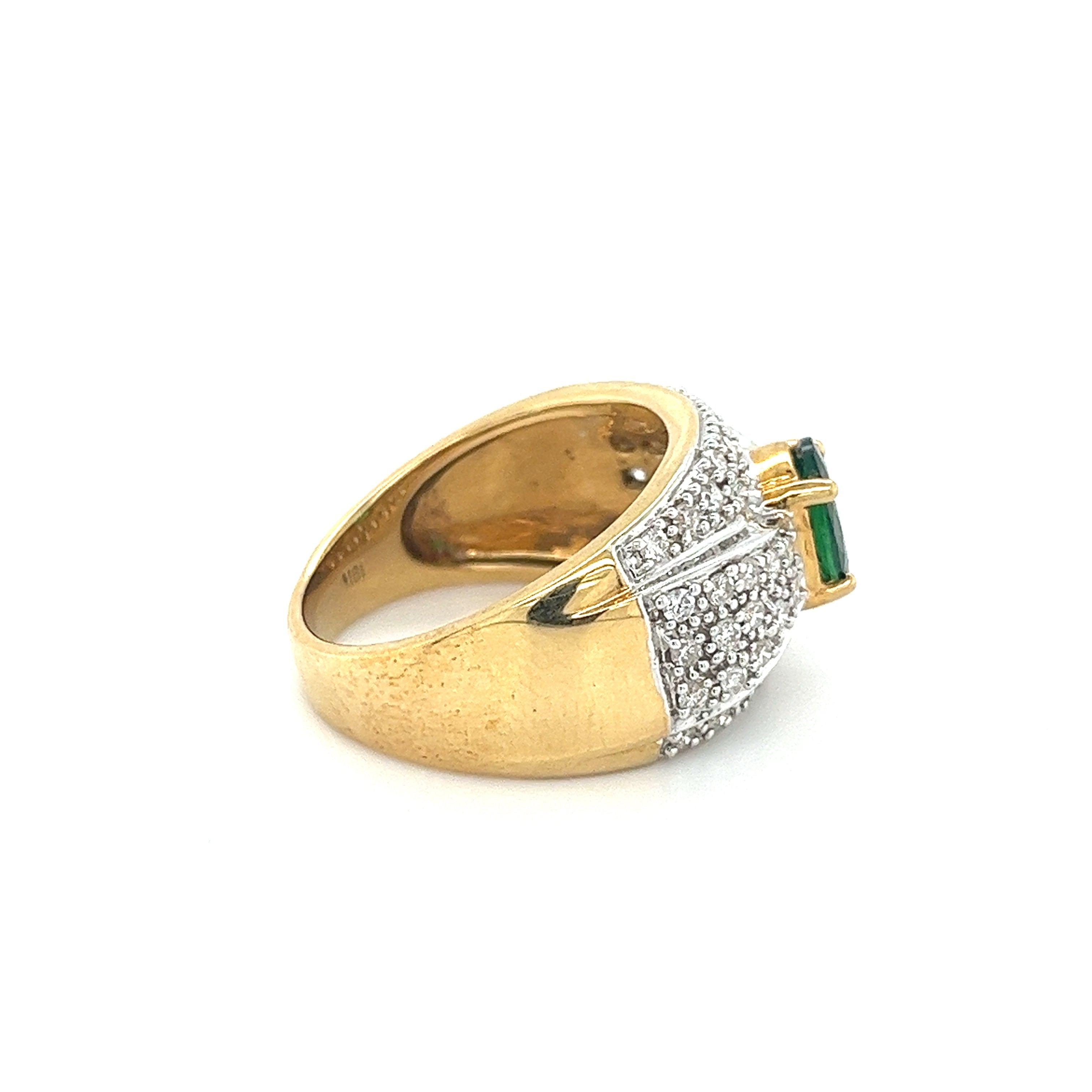 Vintage 1.50 Carat Oval Cut Green Tsavorite and Diamond Cluster Ring-Semi Precious Jewelry-ASSAY