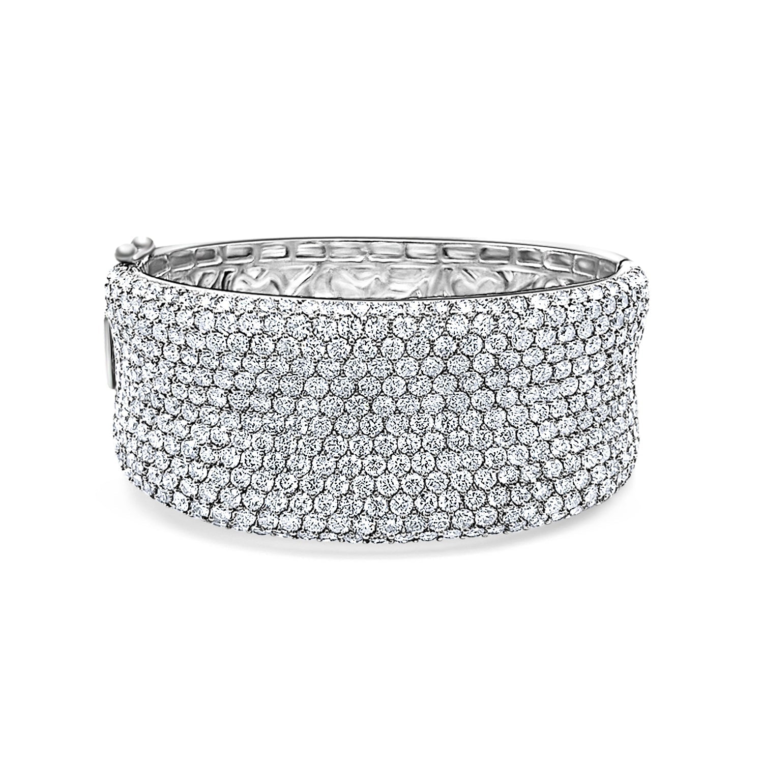 Vintage 20.40 CTW Round Cut Diamond Encrusted 18K White Gold Bangle Bracelet-Bracelet-ASSAY
