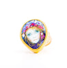 Vintage 22K Enamel and Gold "Auspice Maria" Saint Mary motif Christian Ring-Rings-ASSAY