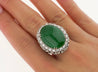 Vintage 24 Carat Oval Cabochon Jade and Round Diamond Floral Pattern Ring-Rings-ASSAY