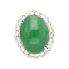 Vintage 24 Carat Oval Cabochon Jade and Round Diamond Floral Pattern Ring-Rings-ASSAY