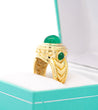 Vintage 3 Carat Cabochon Cut Colombian Emerald Bezel in 20K Yellow Gold Ring-Rings-ASSAY